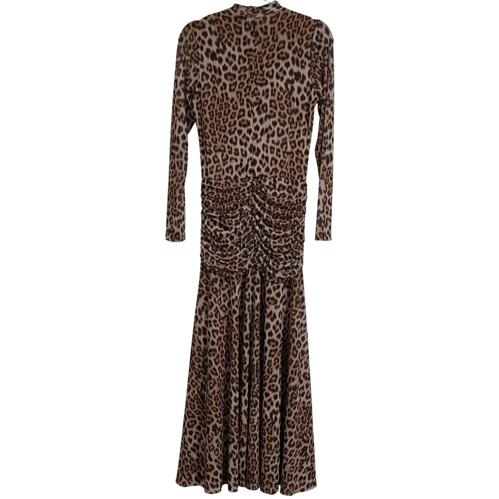 Bardot Lea Mesh Midi Women's XL Brown Leopard Print Twist Front Mock Neck NEW - Picture 3 of 6